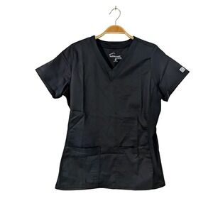 Butter‎ Soft Stretch Scrub Top XS Black V Neck Short Sleeve NWT